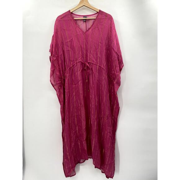 Anthropologie pink OS V-Neck Shine Kaftan Midi Dress - Picture 3 of 9